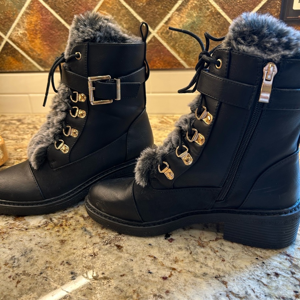 Black and Gray Winter Combat Boots with Sturdy Sole